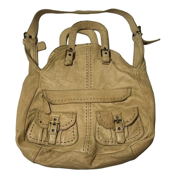 Carla Mancini Pebbled Italian Leather Camel Hobo HandBag Purse Excellent UC - Picture 1 of 8